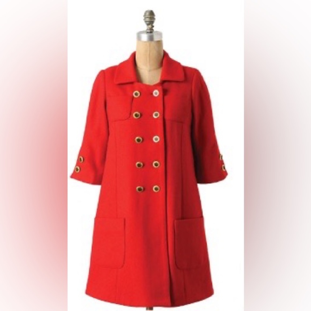Anthropologie Red Coat Jacket 0 XS